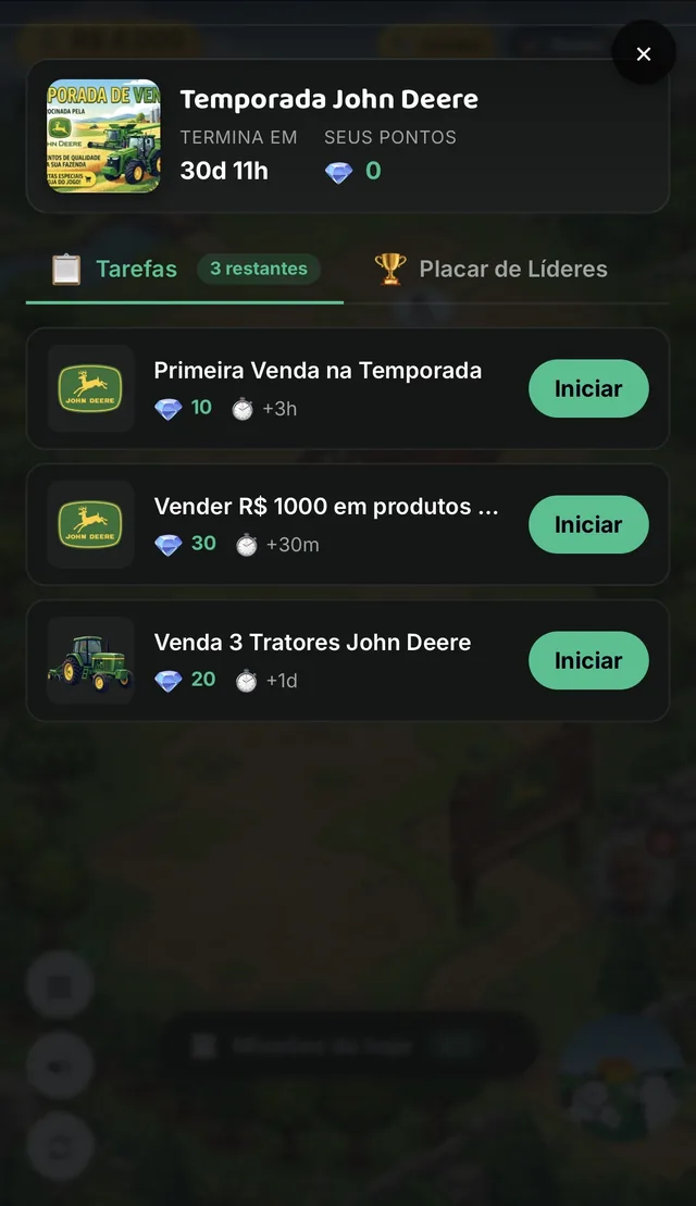 Season competition challenges in Cadumi with rewards per task
